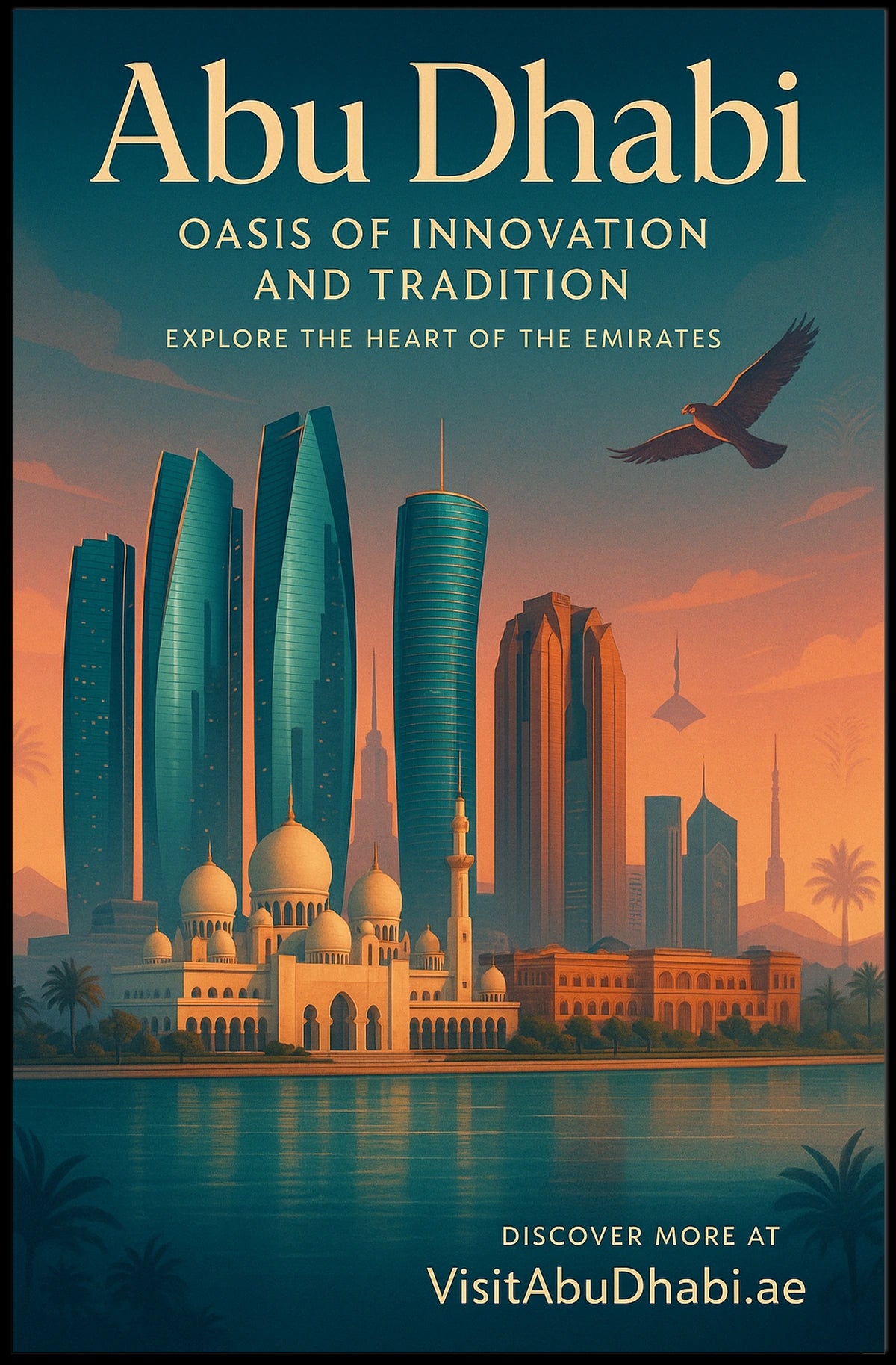 Abu Dhabi Skyline Modernity and Tradition Travel Poster