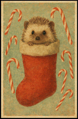 Holiday Hedgehog in a Stocking Poster