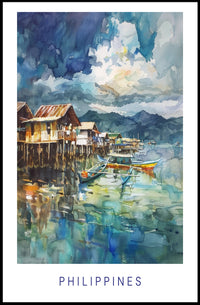 Tranquil Philippine Coastal Scene Watercolor Travel Poster PosterGoat
