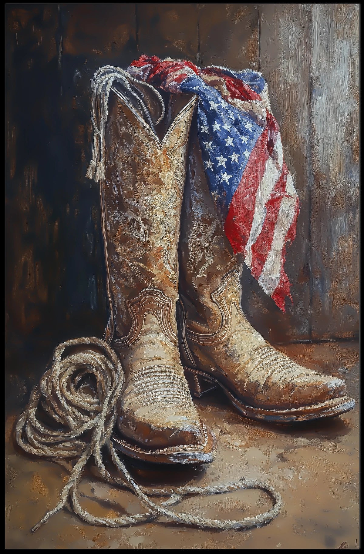 worn pair of cowboy boots Poster