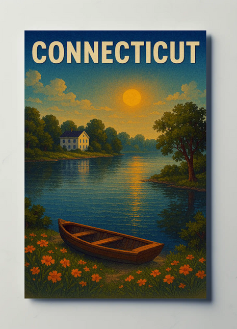 Connecticut River Sunset Canoe Scene Travel Poster