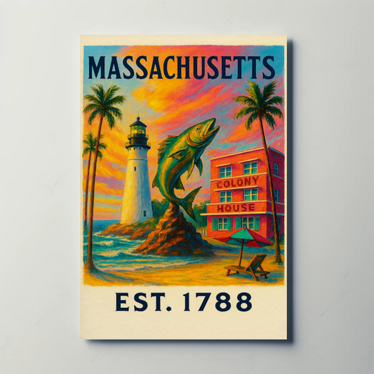 Massachusetts Lighthouse Fish Colony House Sunset Poster