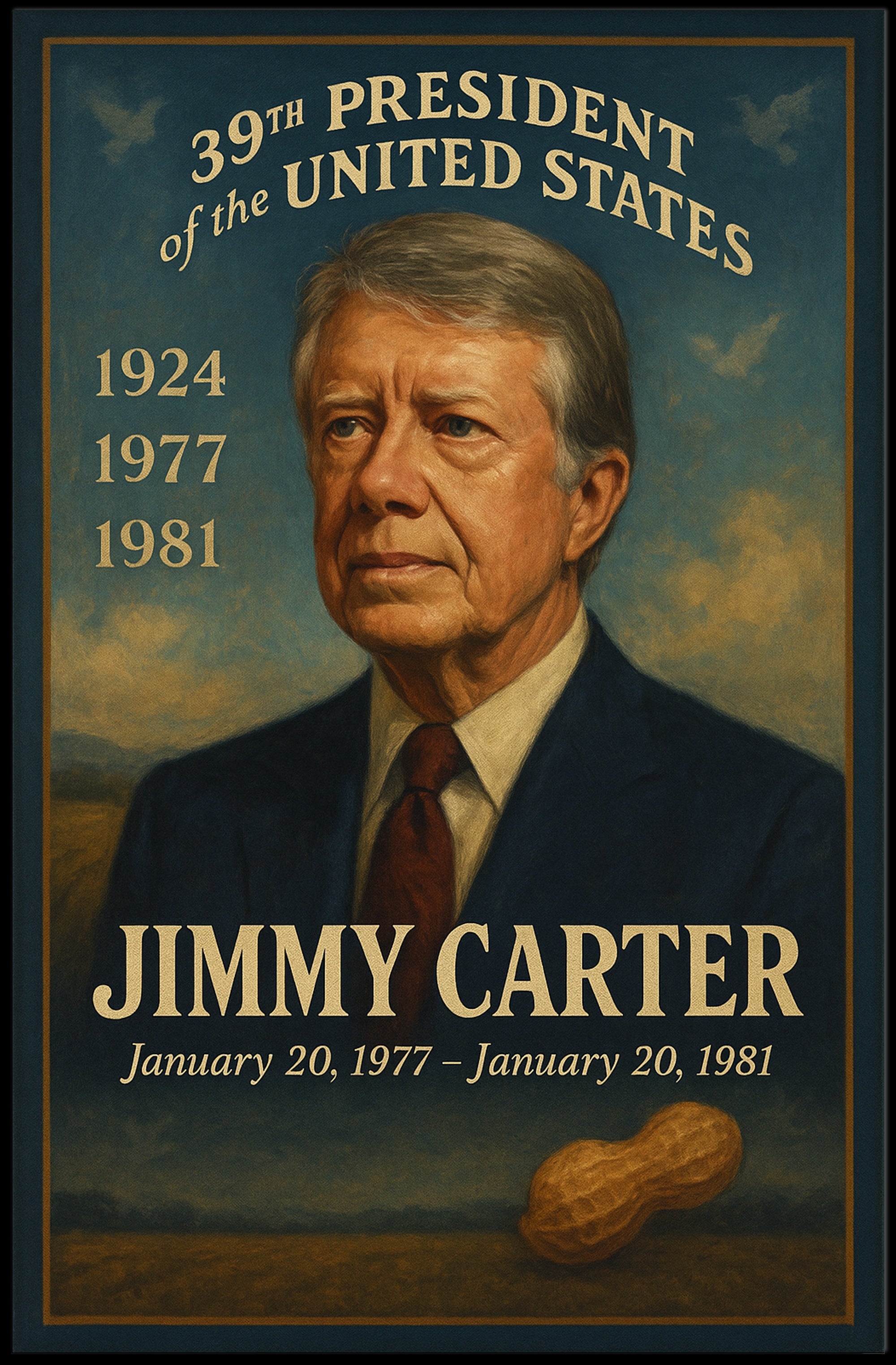 Jimmy Carter 39th President Wall Art Vintage Portrait Print PosterGoat
