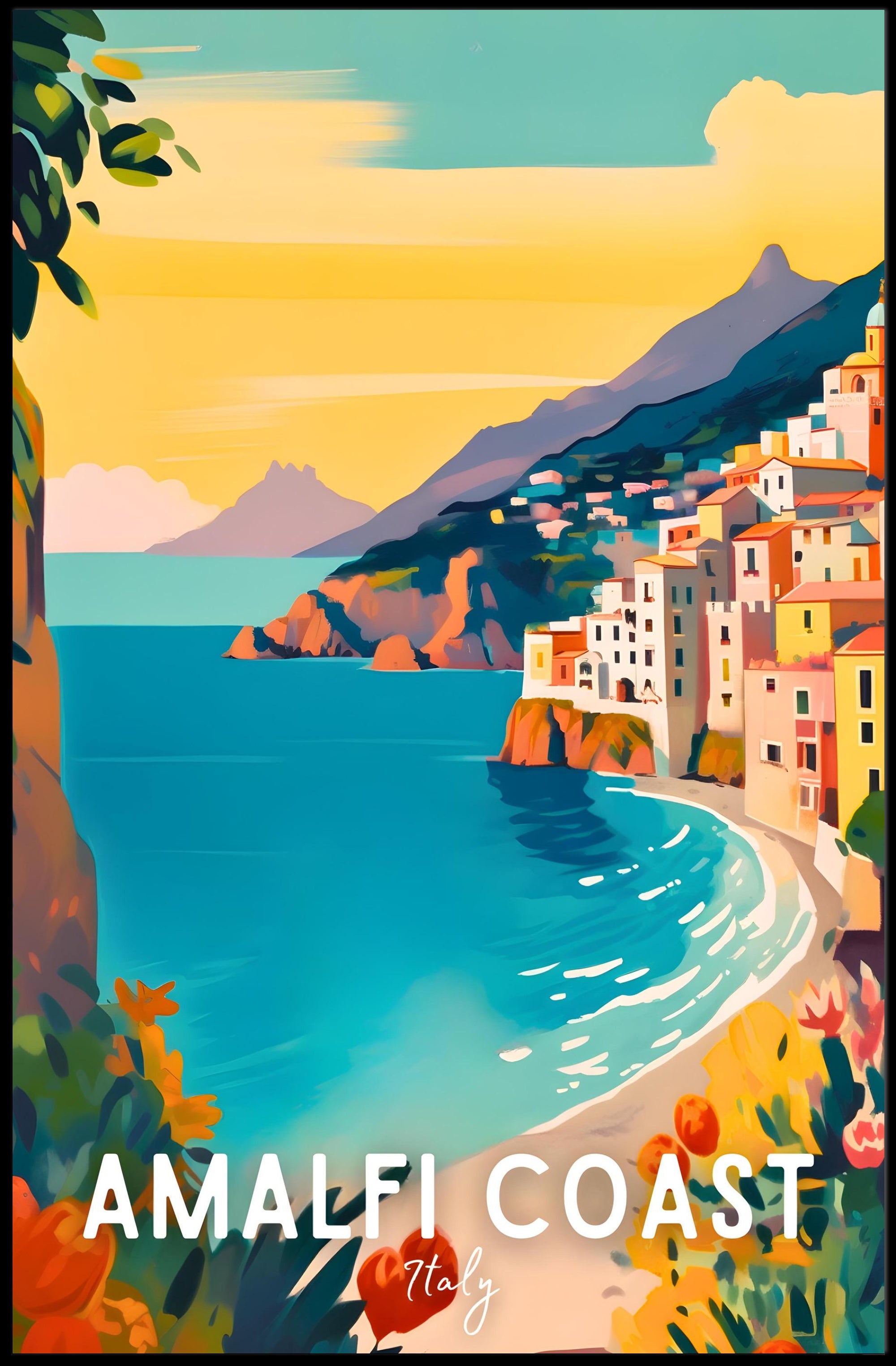 Amalfi Coast Scenic Travel Modern Illustration Poster