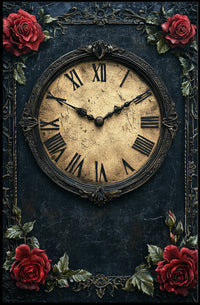 Vintage Clock and Roses Victorian Elegance Artistic Poster