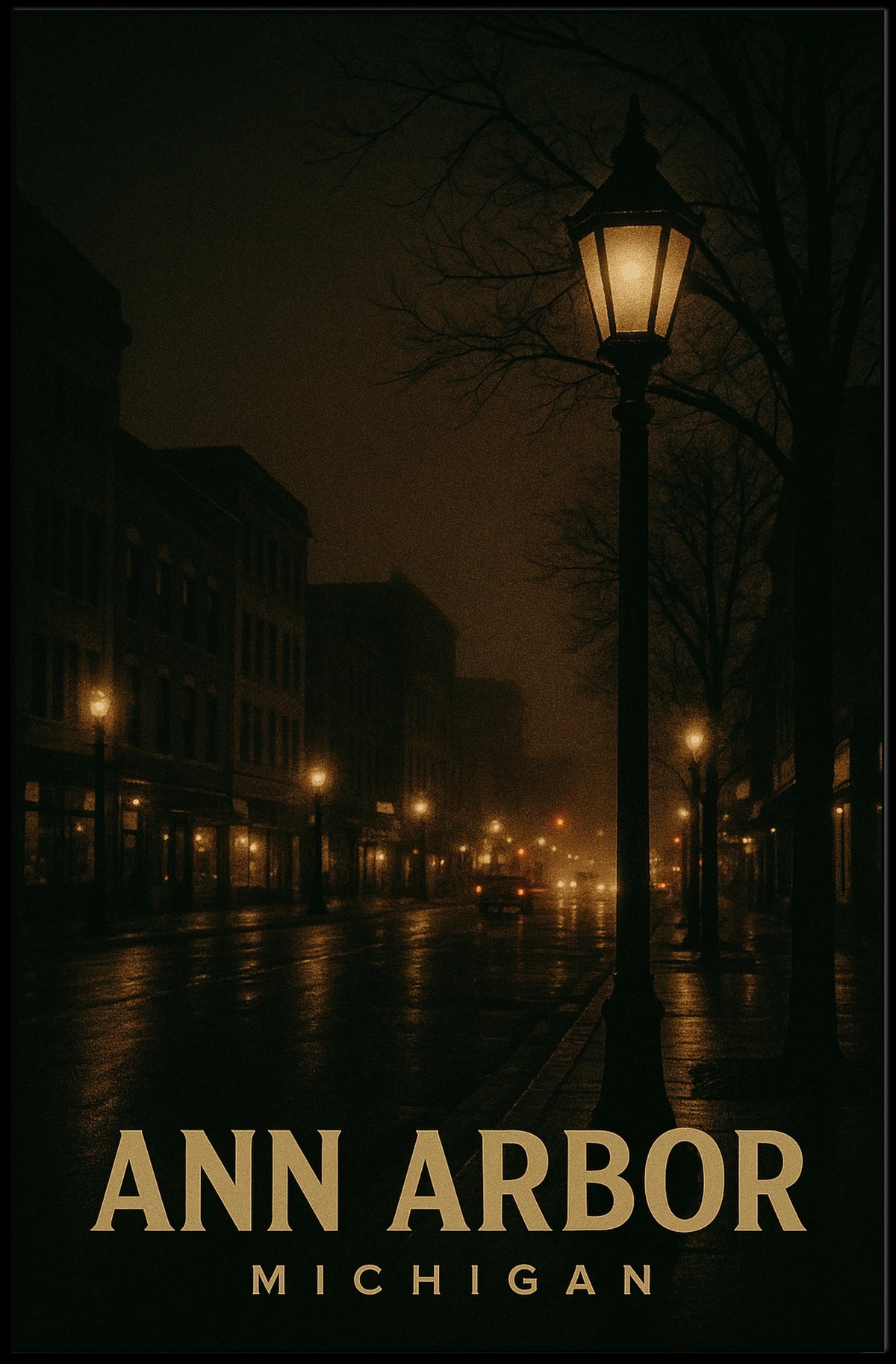 Ann Arbor Night Cityscape Photography Collectors Poster
