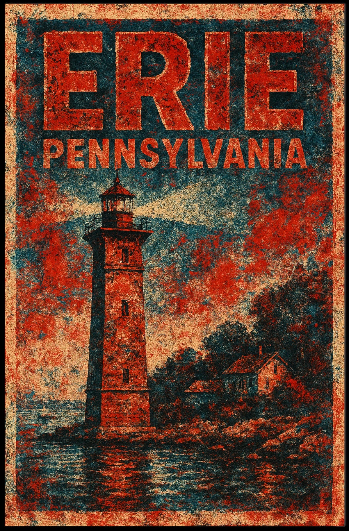 Erie Lighthouse Coastal Scenic Vintage Gift Poster