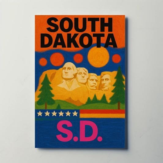 South Dakota Mount Rushmore Graphic Stars Poster Vintage Travel Poster