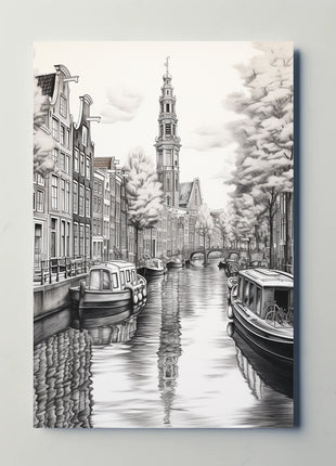 Amsterdam Canal Scene Vintage Illustration Travel Poster