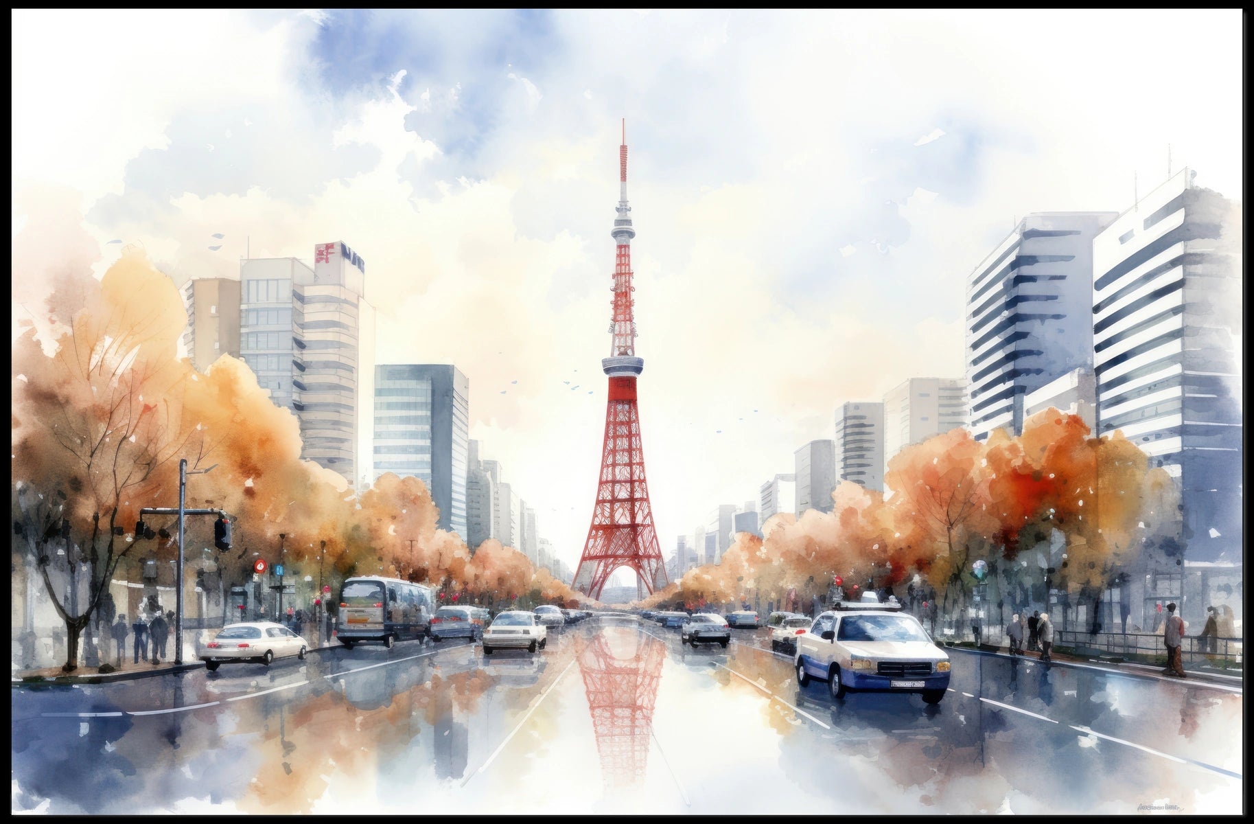 Tokyo Tower Autumn Scene Poster