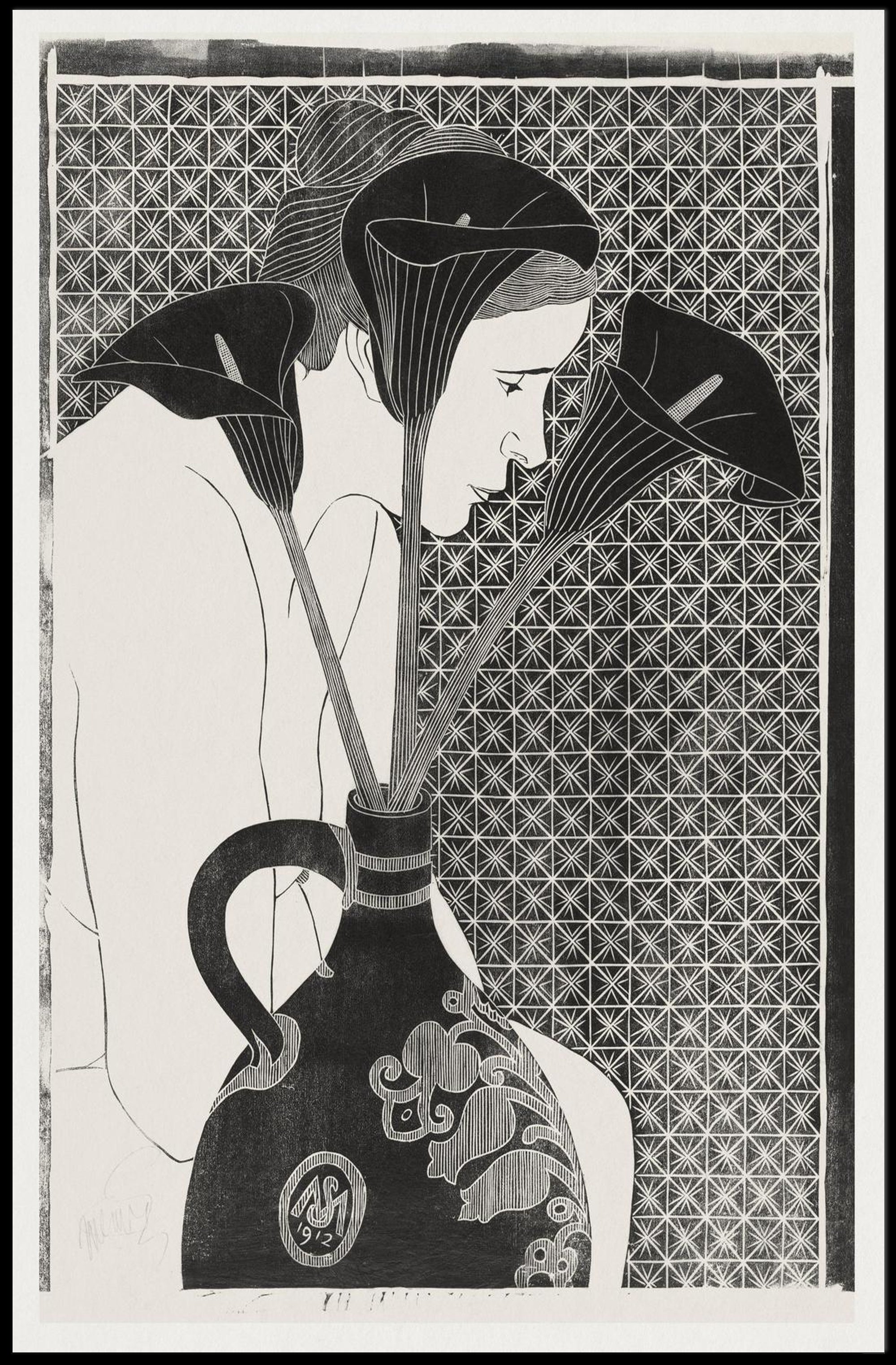 Elegant Woman with Vase: Abstract or Artistic Poster