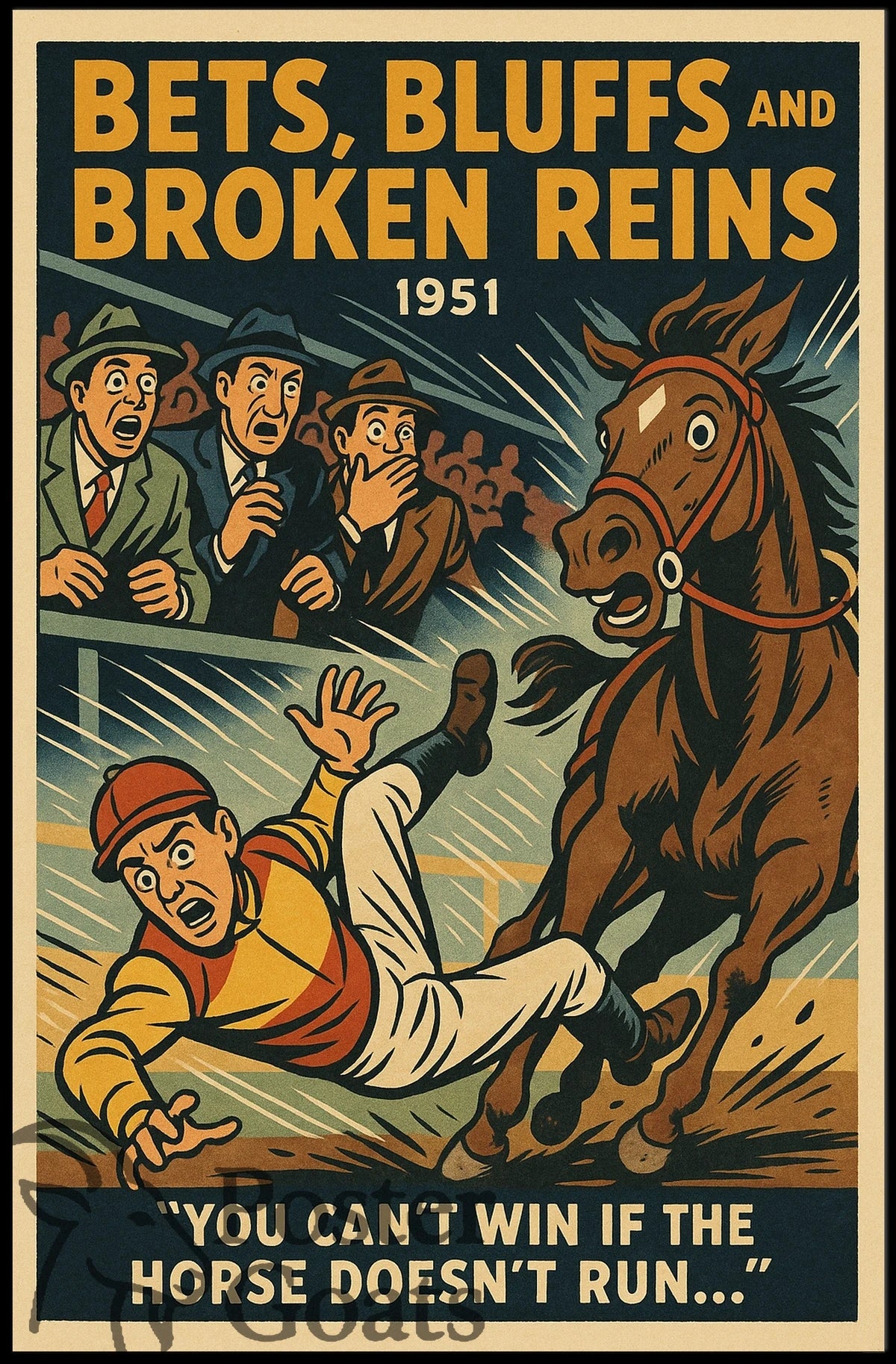 Dramatic Horse Racing Event with Vintage Style Sports Poster