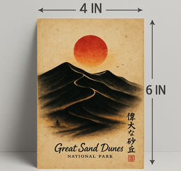 Great Sand Dunes Art with Vintage Japanese Style - National Park Poster