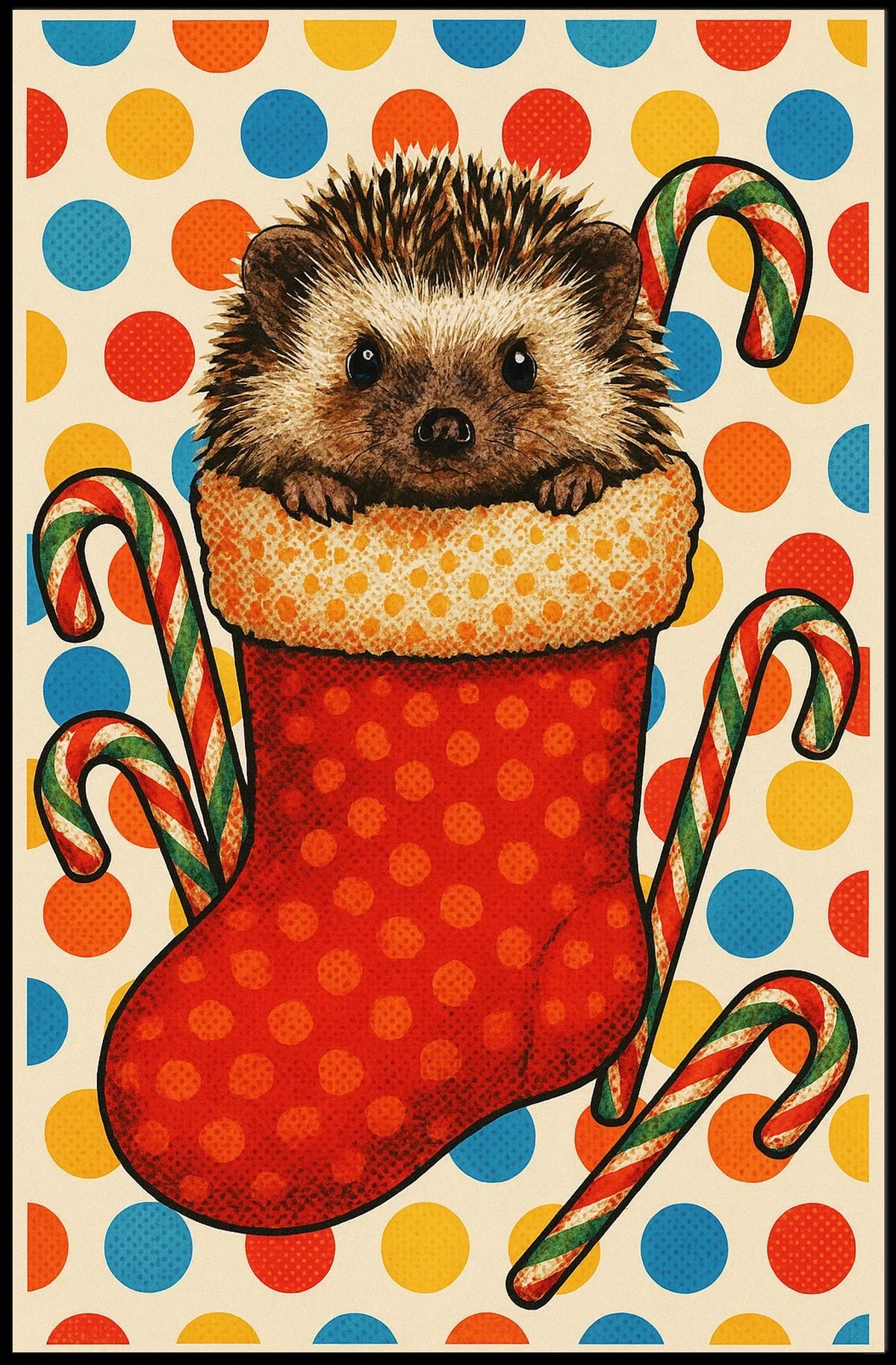 Festive Hedgehog In A Stocking Woodland Animals Holiday Wall Art For Christmas Decor Poster