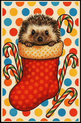 Festive Hedgehog In A Stocking Woodland Animals Holiday Wall Art For Christmas Decor Poster
