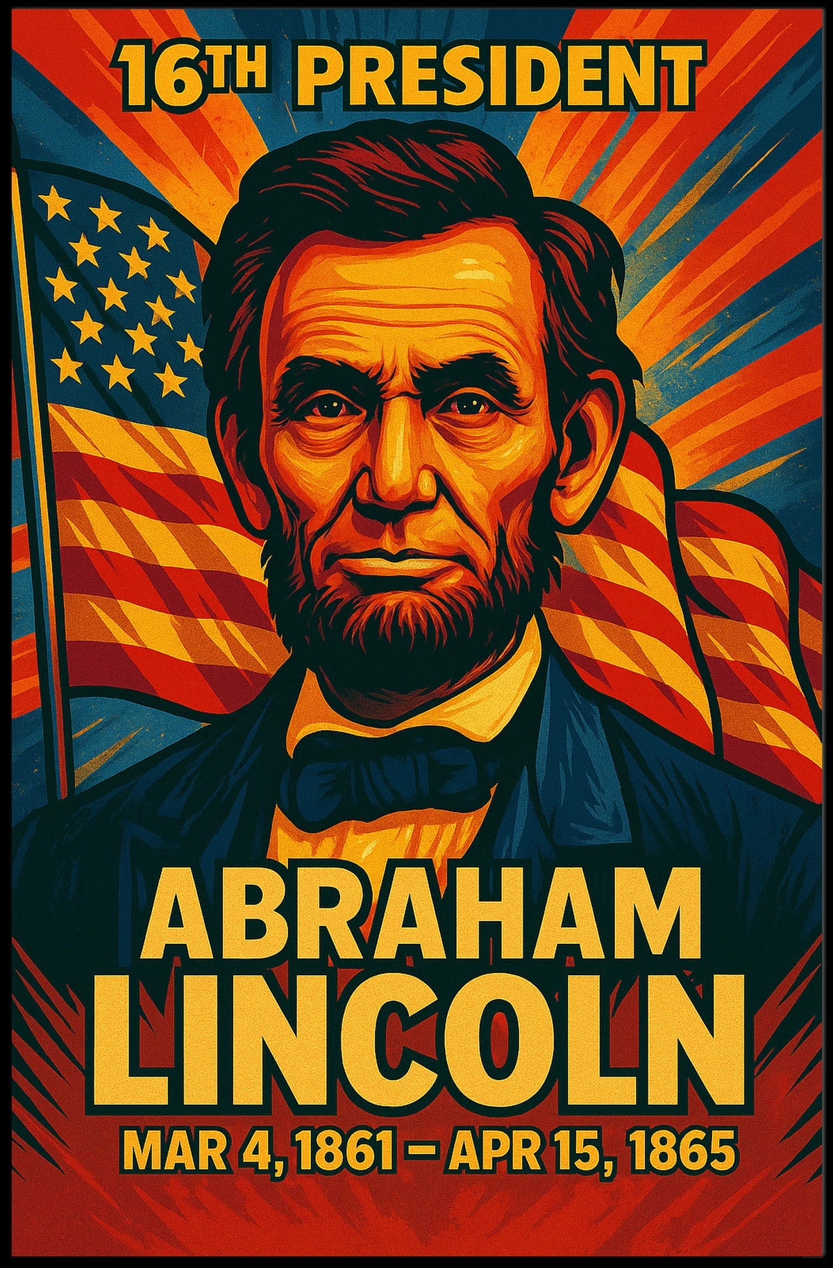 Abraham Lincoln 16th President of the United States Colorful Comic Book Style Poster