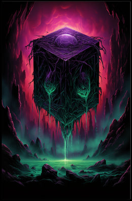 Mystical Cube In A Surreal Landscape Poster