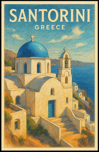 Santorini Greece Vintage Travel Lovers Poster