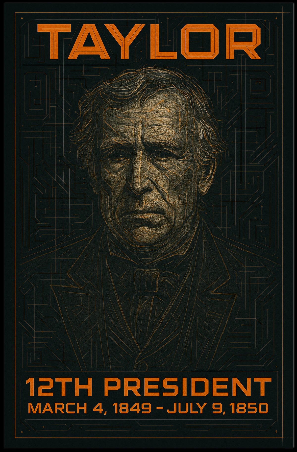 Zachary Taylor 12th President of the United States Techno Schematic Poster