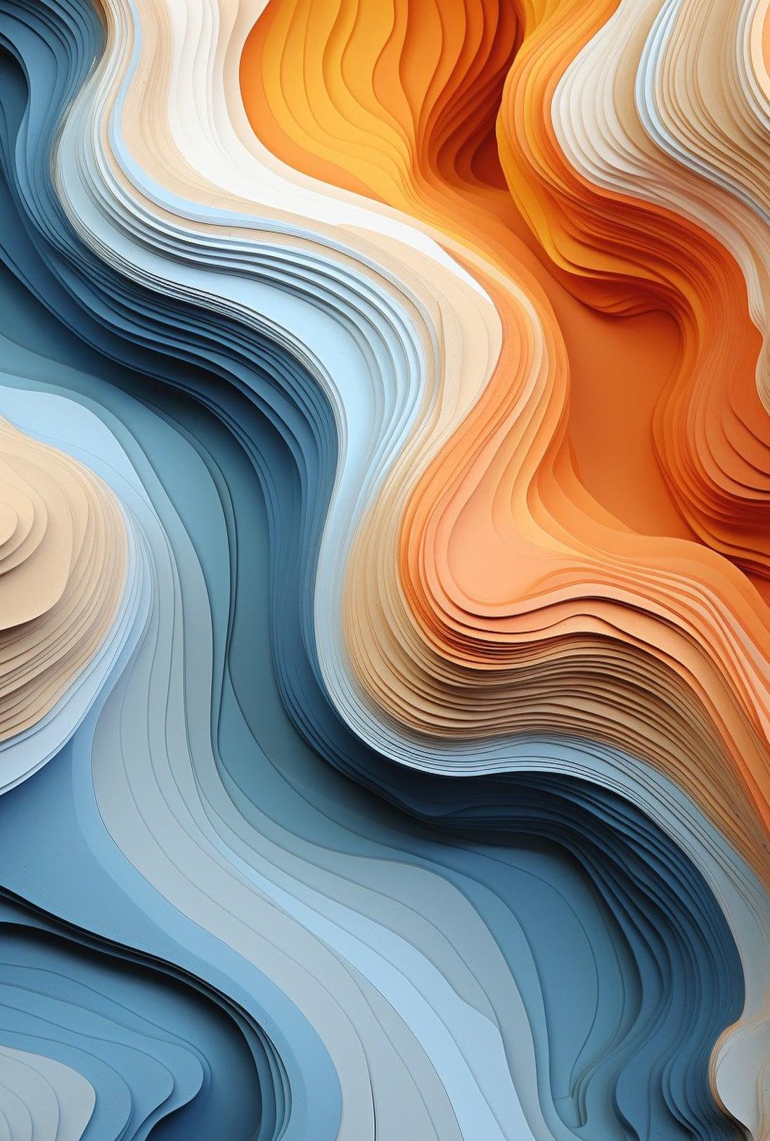 Stylized Abstract Landscape with Layered Wavy Patterns Poster