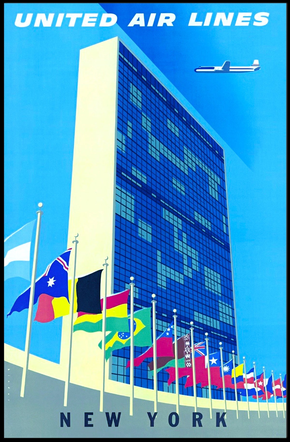 New York Travel Poster Vintage UN Building Wall Art