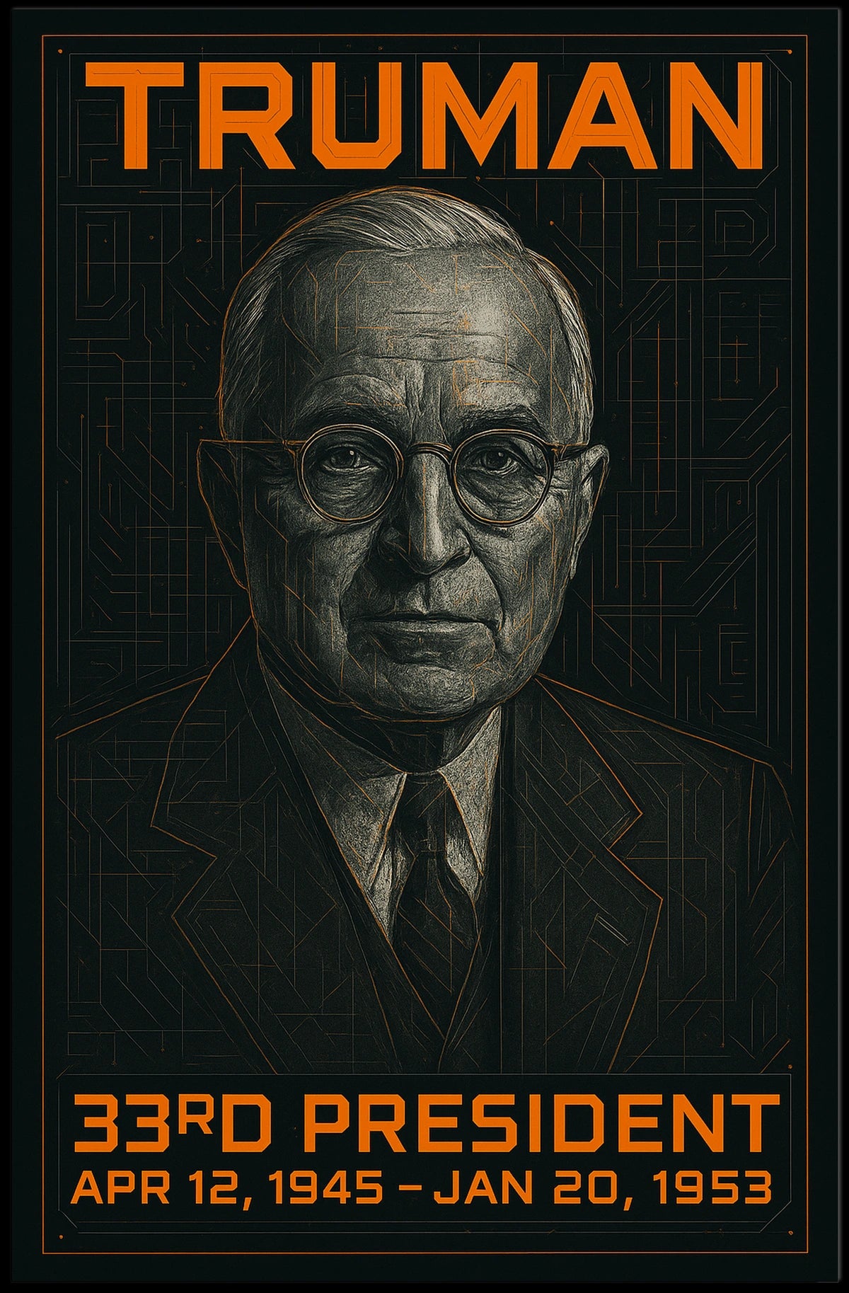Harry S. Truman 33rd President of the United States Techno Schematic Poster