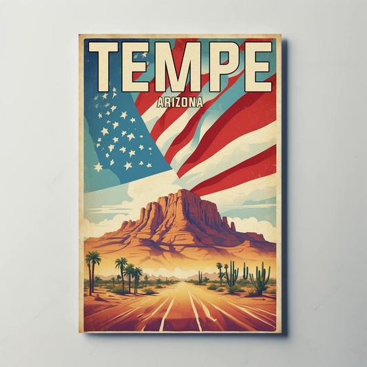 Tempe Arizona Red Rock Horizon Vintage Travel Poster