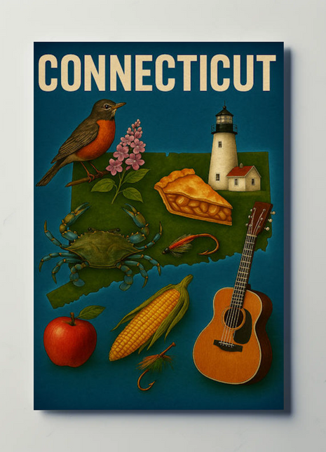 Connecticut State Symbols Illustrated Collection Travel Poster