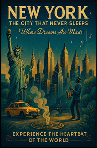 New York Dreams Poster Vintage Urban Cityscape Wall Art
