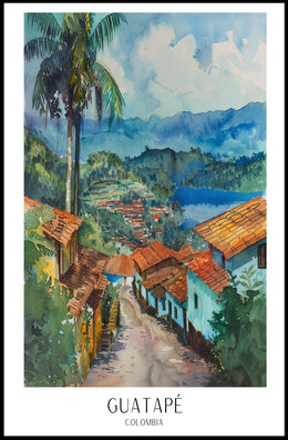 Guatapé Vibrant Watercolor Print for Travel Poster PosterGoat
