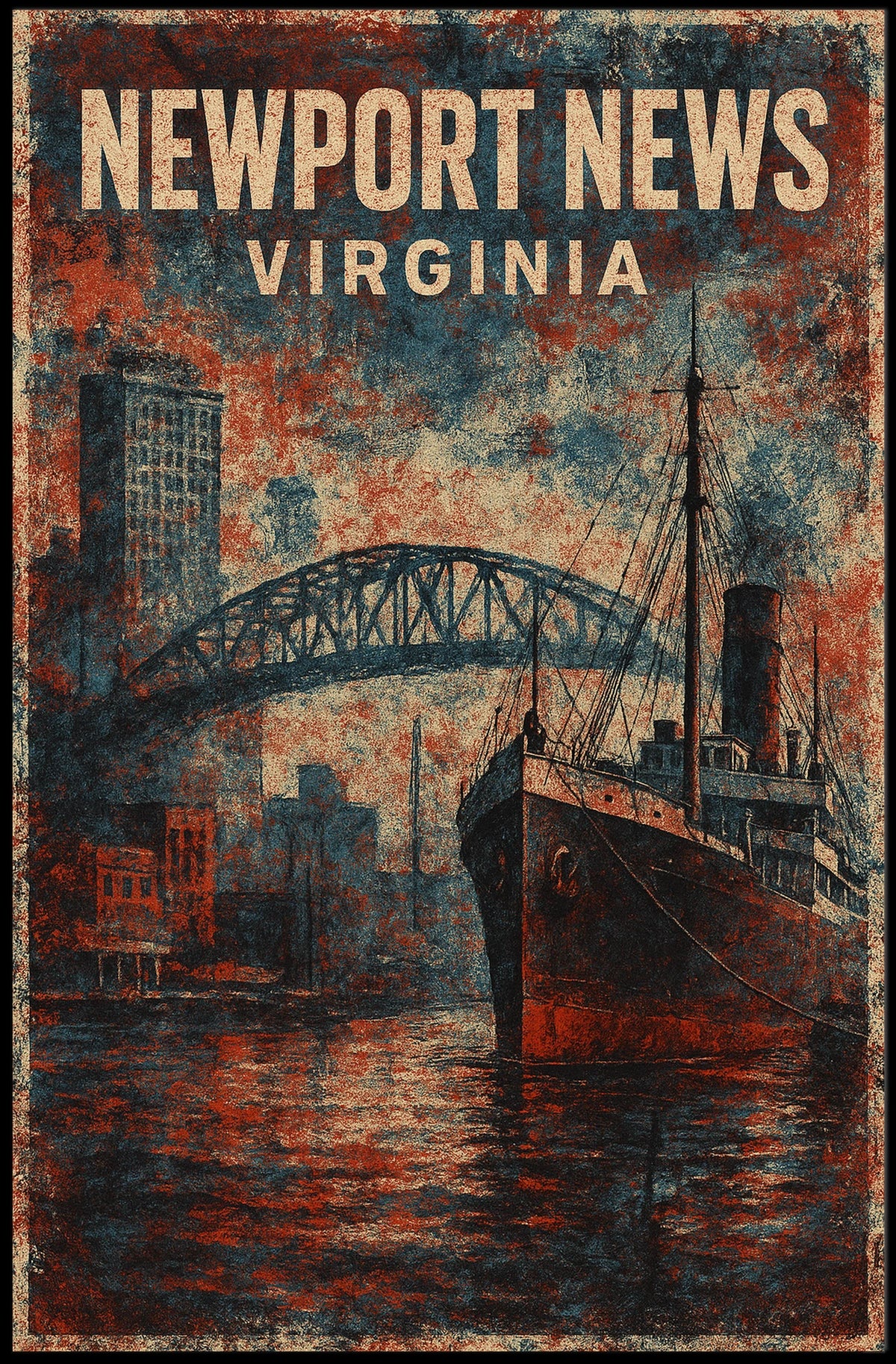 Newport News Virginia Coastal Cityscape Poster