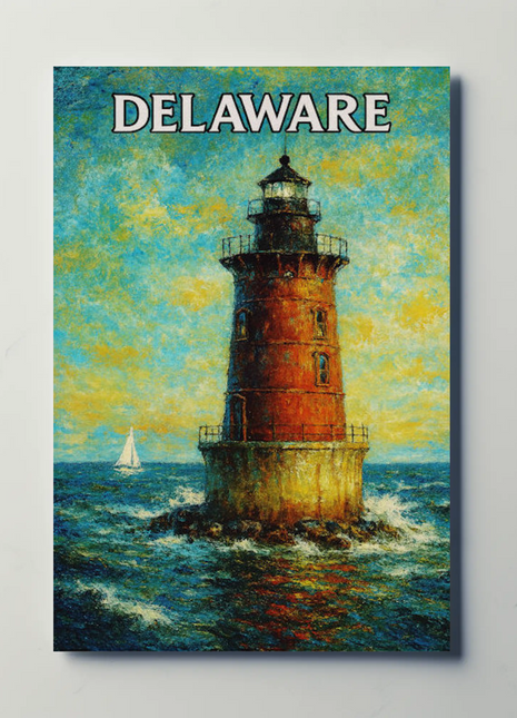 Delaware Offshore Lighthouse Sailboat Travel Poster