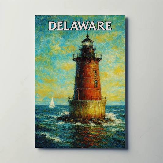 Delaware Offshore Lighthouse Sailboat Travel Poster