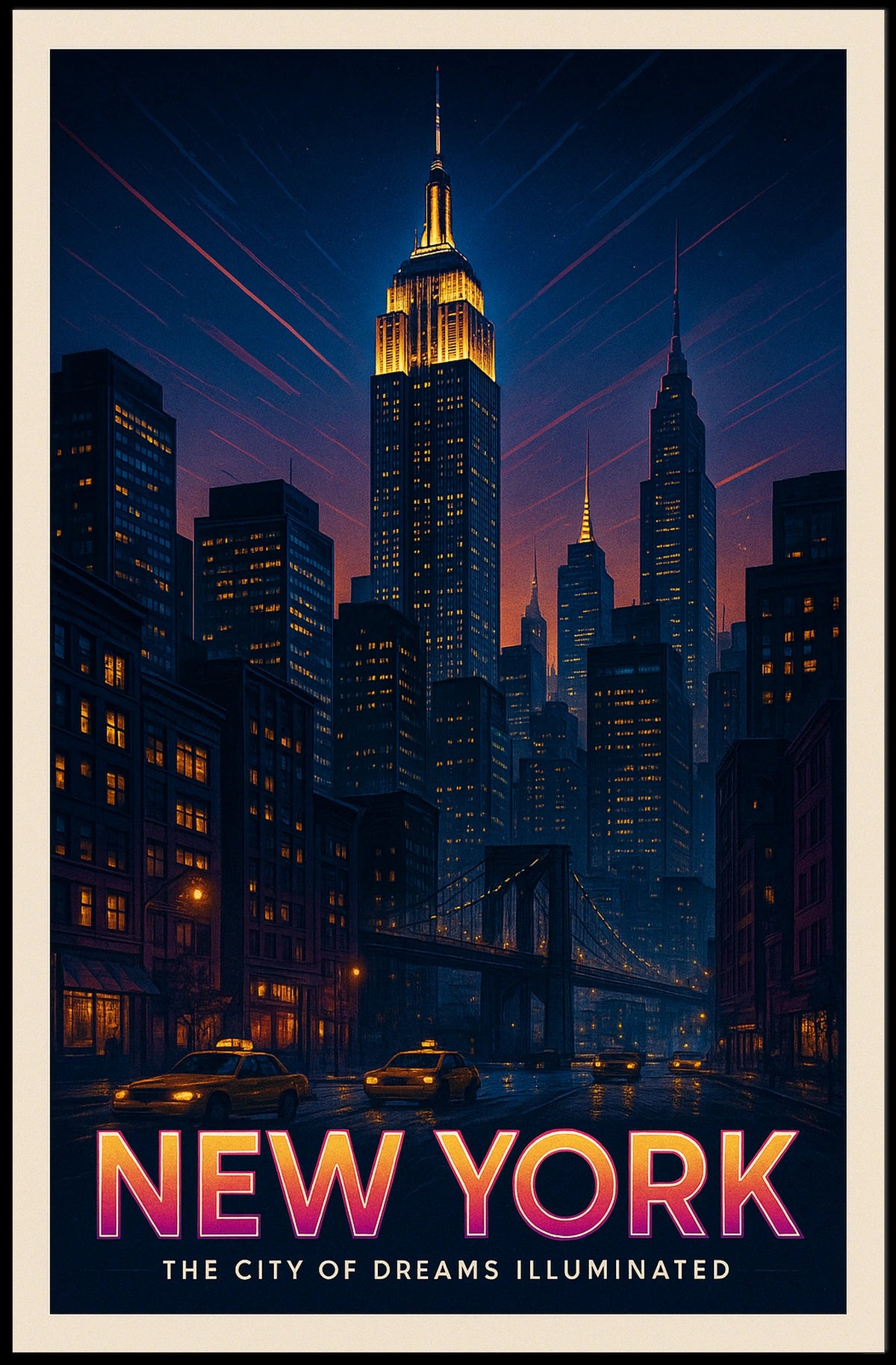 New York Nightscape Dreams Skyline Poster Modern Wall Art