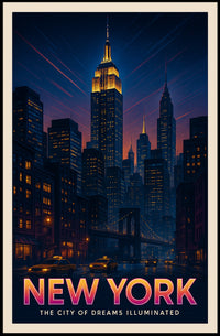New York Nightscape Dreams Skyline Poster Modern Wall Art