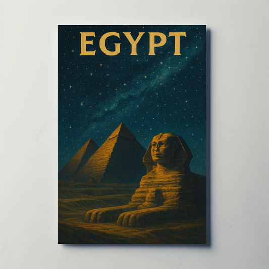 Egypt Night Sky Pyramids Sphinx Starry Travel Poster