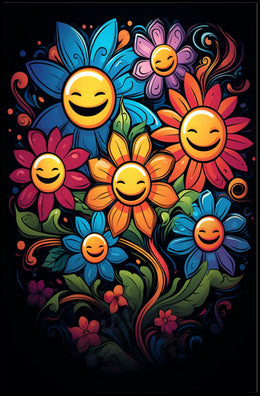 Vibrant Smiley Flowers Pop Art Poster for Joy