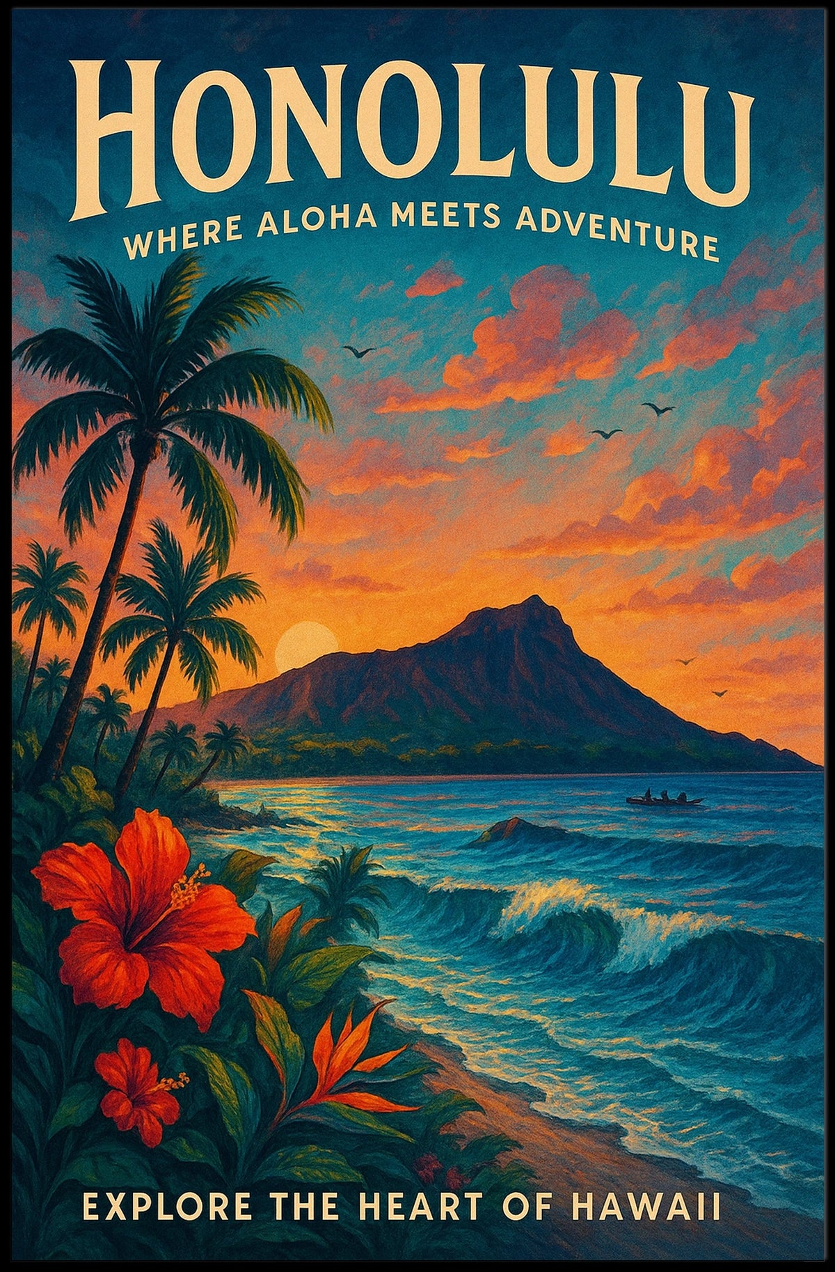 Honolulu Adventure Vintage Travel Poster Art Print