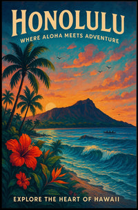 Honolulu Adventure Vintage Travel Poster Art Print