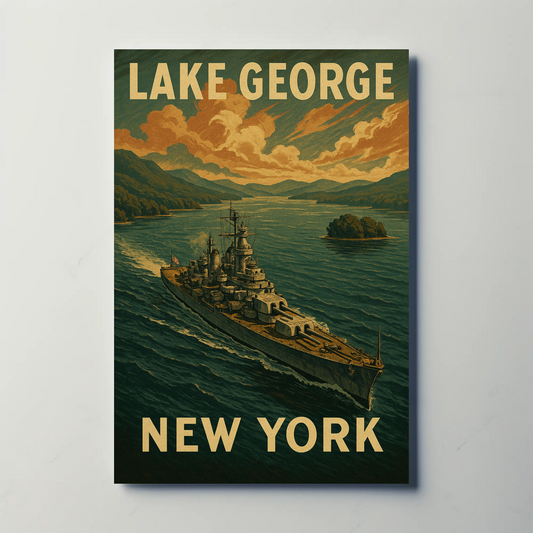 Lake George New York Battleship Scenic Travel Poster