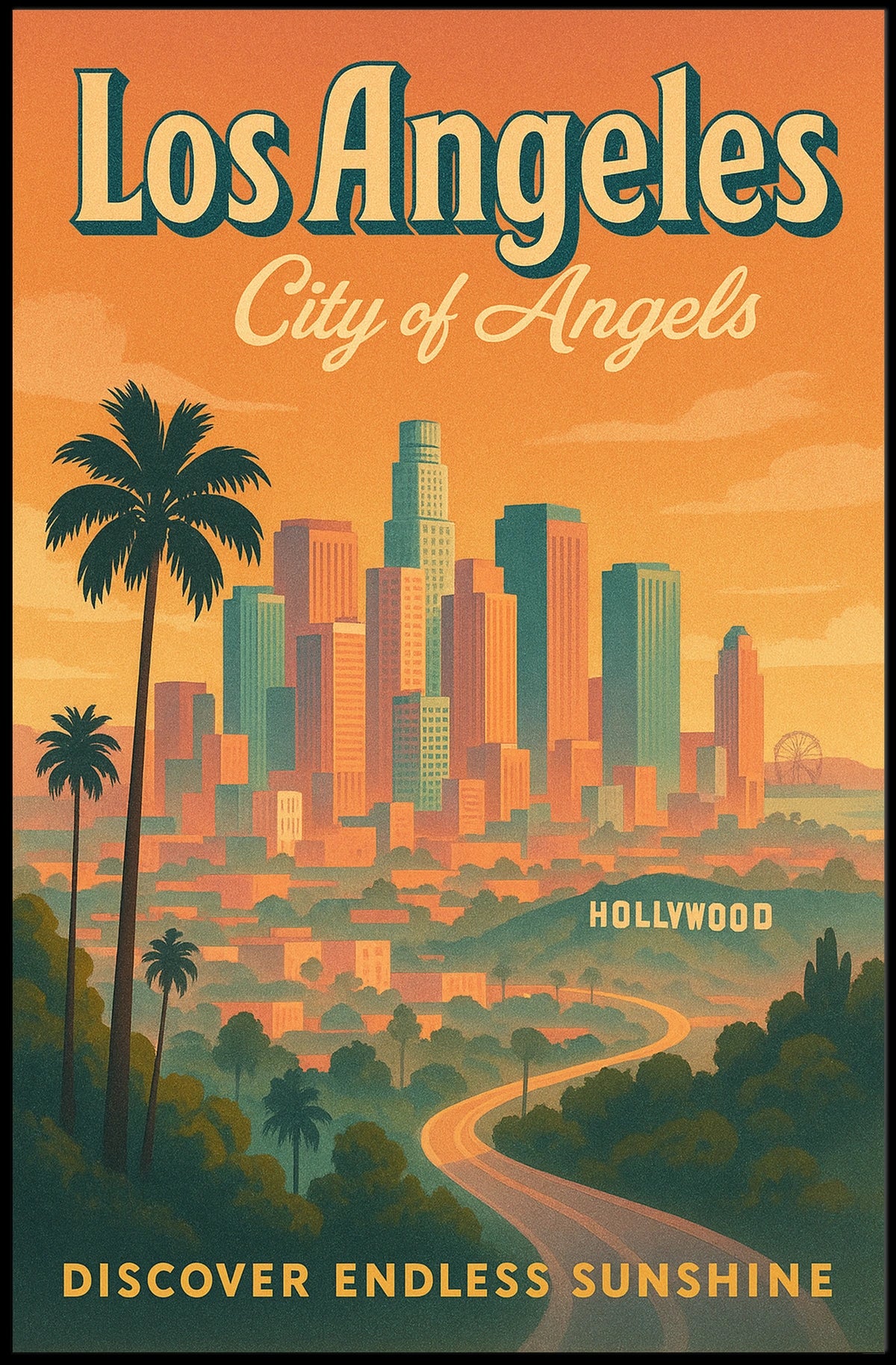 Los Angeles Retro Skyline Travel Poster Art Print