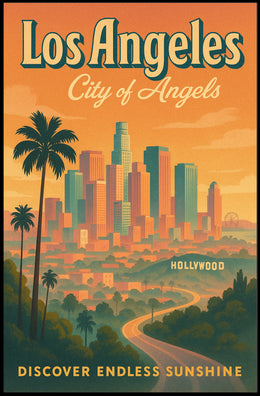 Los Angeles Retro Skyline Travel Poster Art Print