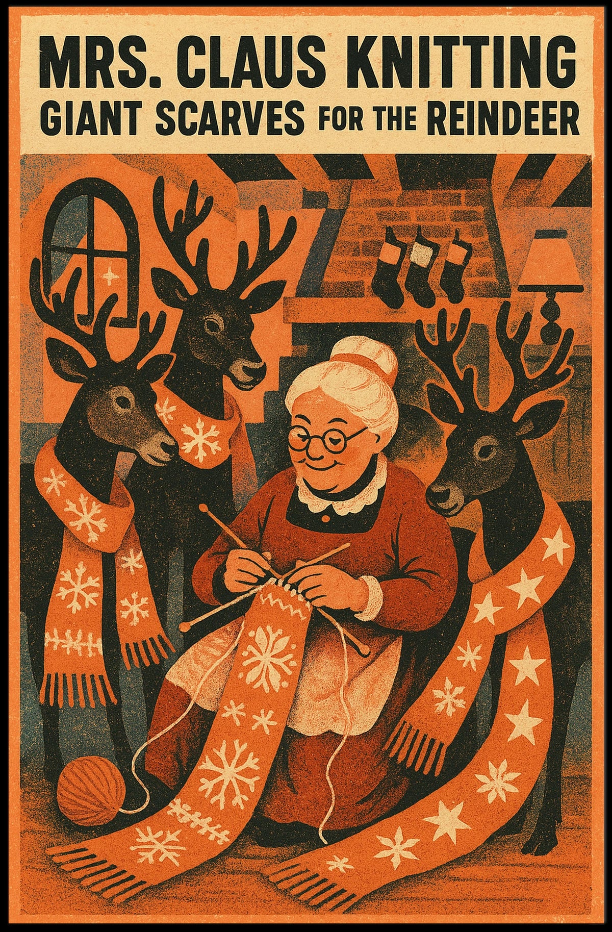 Mrs. Claus Knitting Giant Scarves Poster