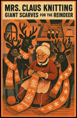 Mrs. Claus Knitting Giant Scarves Poster