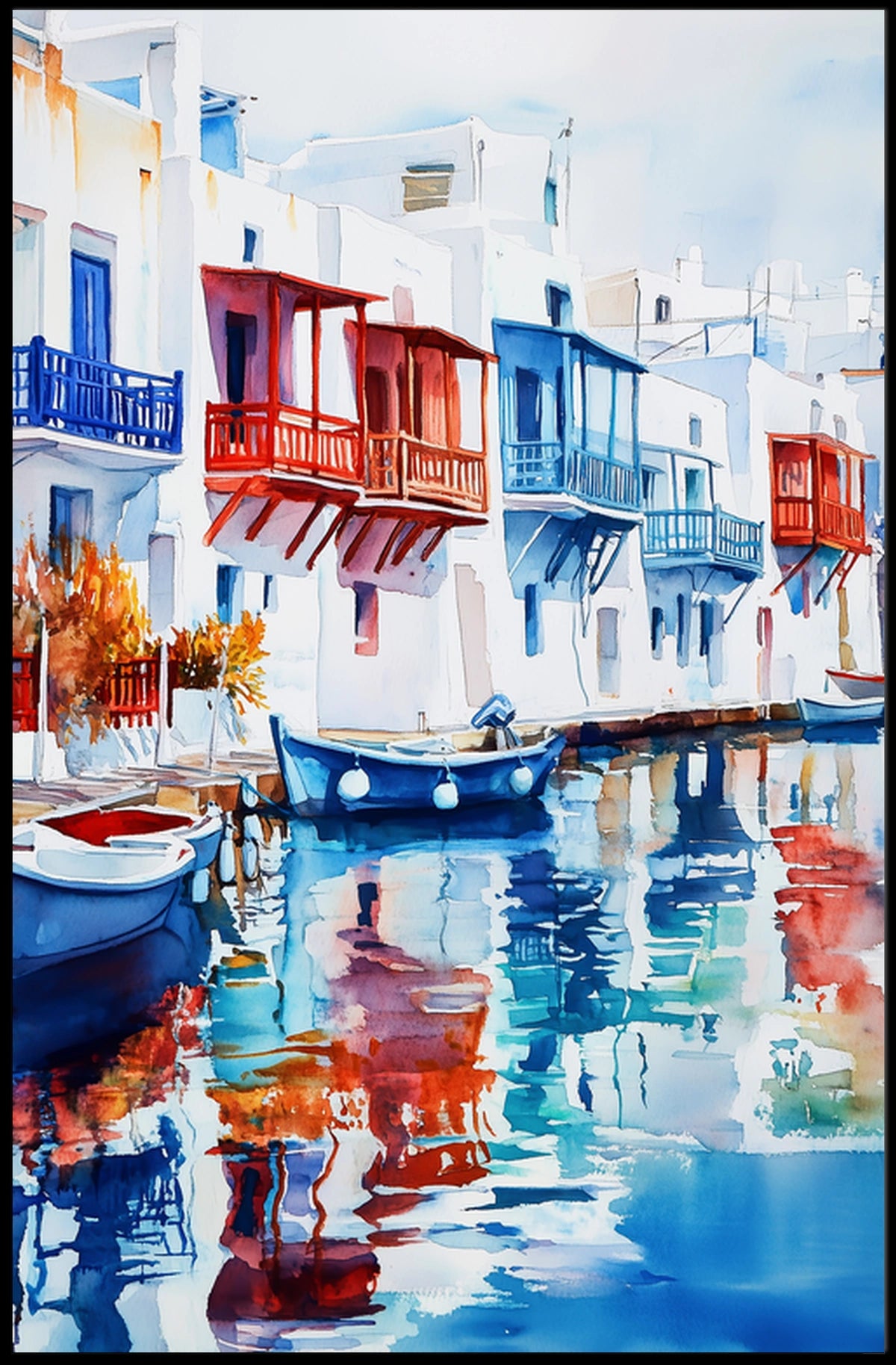 Greece Mykonos Colorful Waterfront Poster