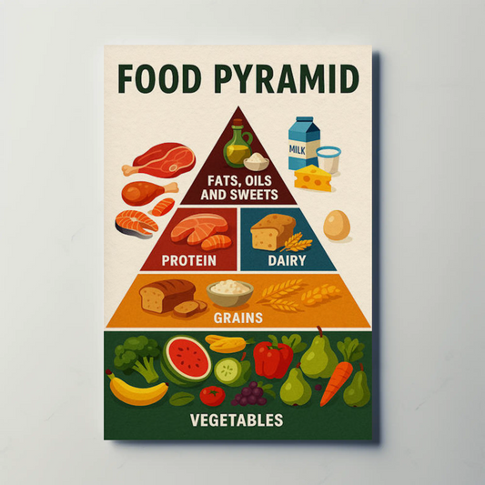 Food Pyramid Balanced Nutrition Guide Art Travel Poster