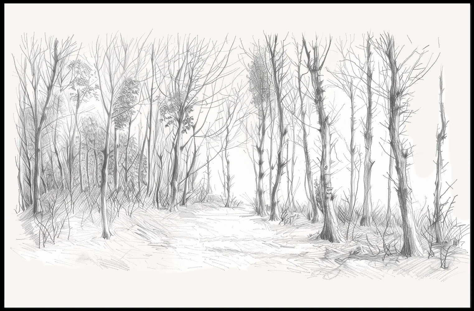 Serene Winter Forest Pencil Sketch Art Poster