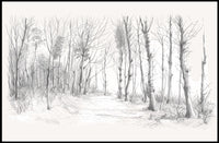 Serene Winter Forest Pencil Sketch Art Poster