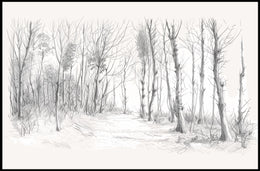 Serene Winter Forest Pencil Sketch Art Poster