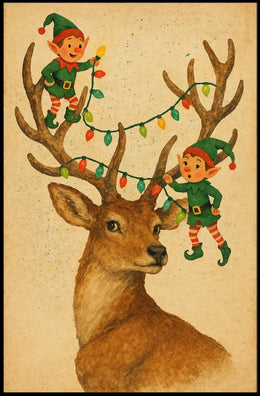 Festive Reindeer And Elves Poster